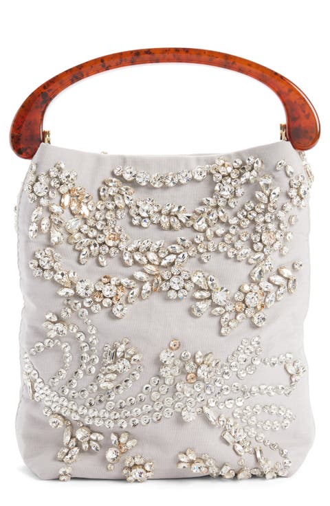 Micro Crystal Embellished Top Handle Bag