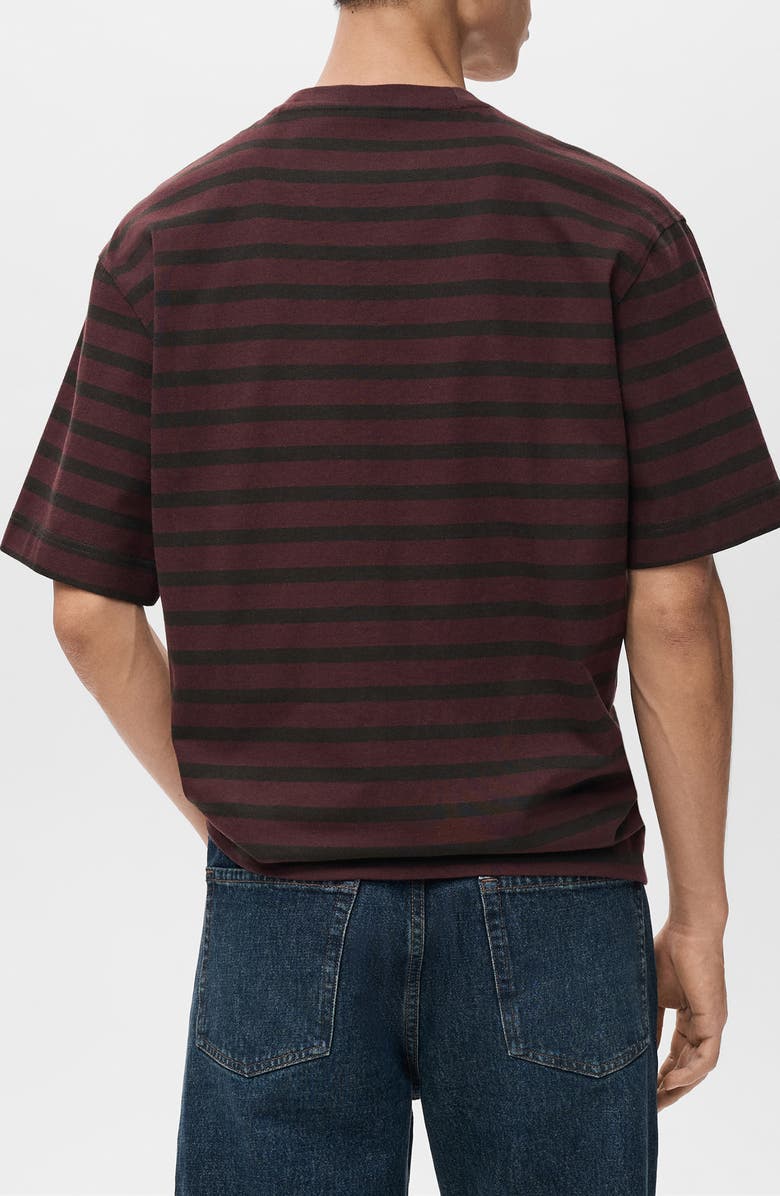 MANGO Stripe Relaxed Fit Cotton Crewneck Shirt, Alternate, color, Wine