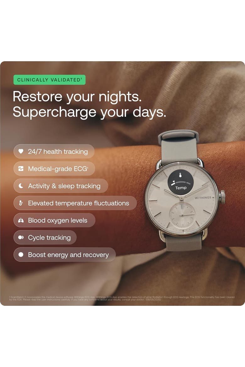 ScanWatch 2 - Heart Health Hybrid Smartwatch - 42mm - White, Alternate, color, White & Silver