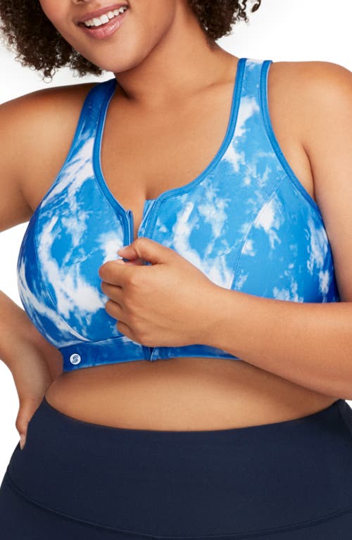 Glamorise Full Figure Zip-Up Sports Bra in Blue Tie-Dye at Nordstrom, Size 38D