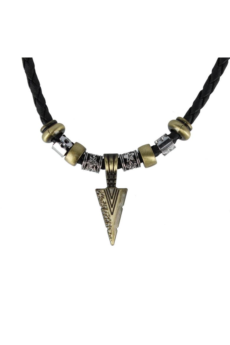 Cheyenne  Triangle and Beaded Vegan Leather Adjustable Necklace, Alternate, color, Black