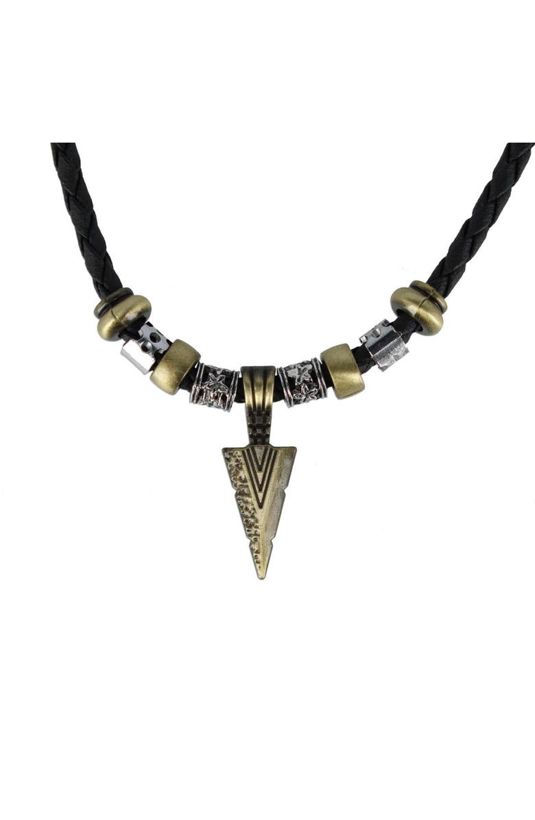 Trafalgar Cheyenne  Triangle and Beaded Vegan Leather Adjustable Necklace, Alternate, color, Black