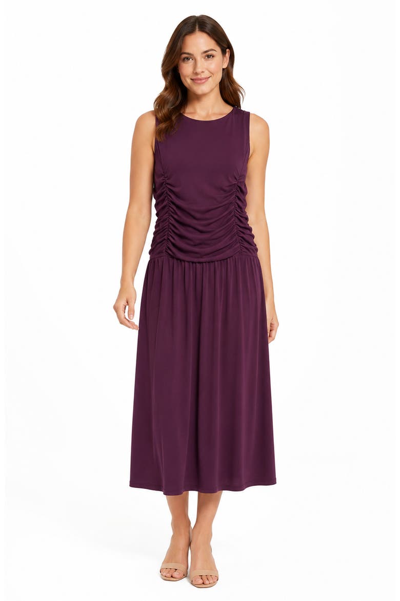 Ruched Sleeveless Drop Waist Midi Dress, Alternate, color, WINTER BLOOM