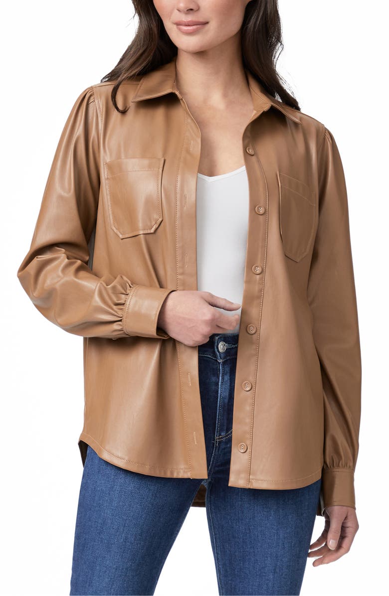 PAIGE Mattie Faux Leather Shirt, Main, color, Toffee Bronze