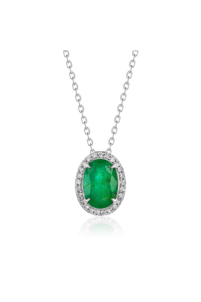 14K Gold 1.79cttw Oval-Cut Emerald & 0.15cttw Diamonds Pendant Necklace, Main, color, Green