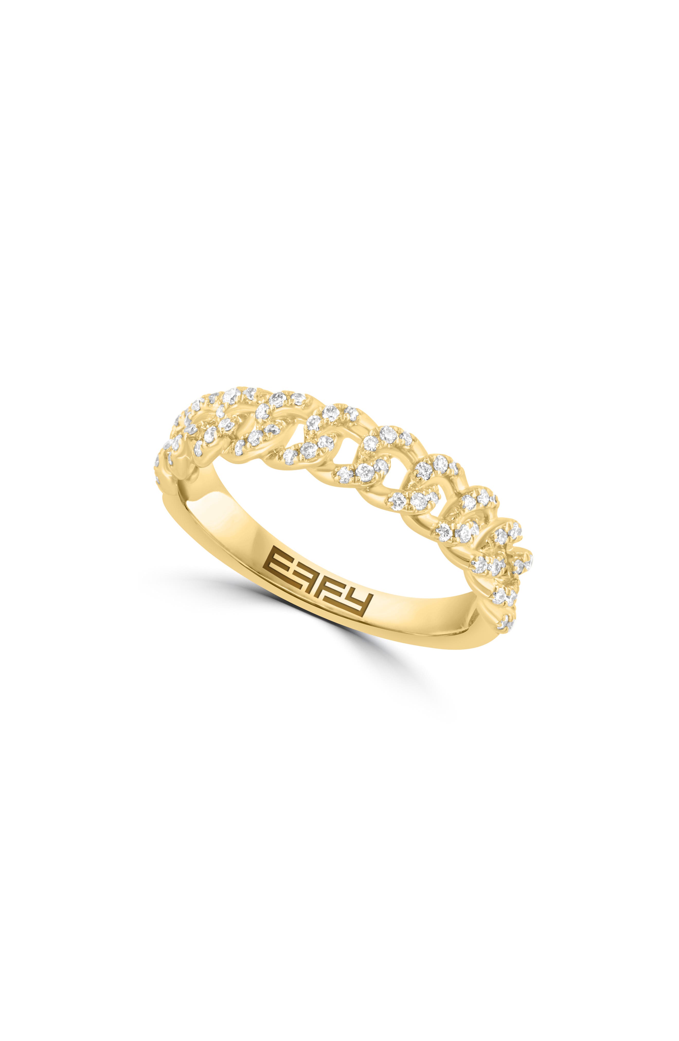 EFFY 14K Gold Plated Sterling Silver Lab Grown Diamond Curb Link Band Ring