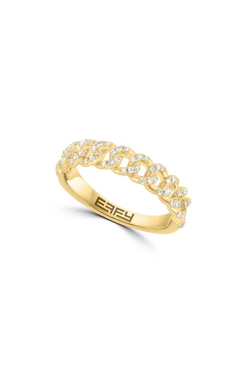14K Gold Plated Sterling Silver Lab Grown Diamond Curb Link Band Ring