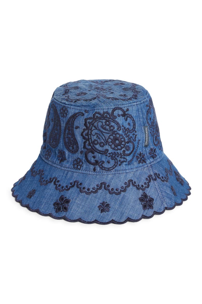 Paisley Embroidered Denim Bucket Hat, Main, color, RAILWAY BLUE
