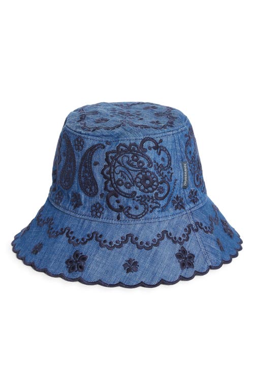 Zimmermann Paisley Embroidered Denim Bucket Hat in Railway Blue at Nordstrom, Size Small/medium