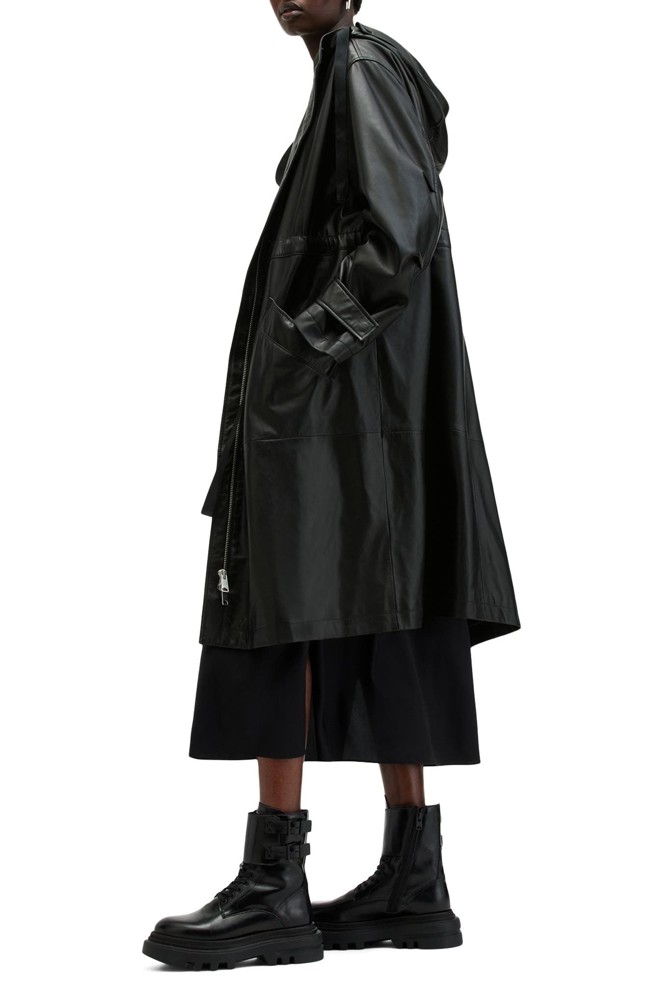 AllSaints Kelsea Leather Coat (Women) | Nordstrom