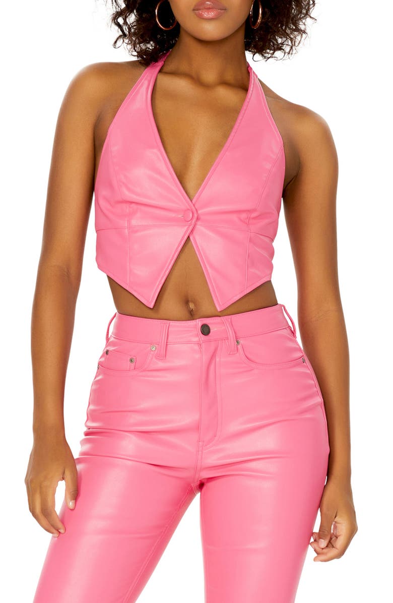 AFRM Marin Faux Leather Crop Vest, Main, color, 