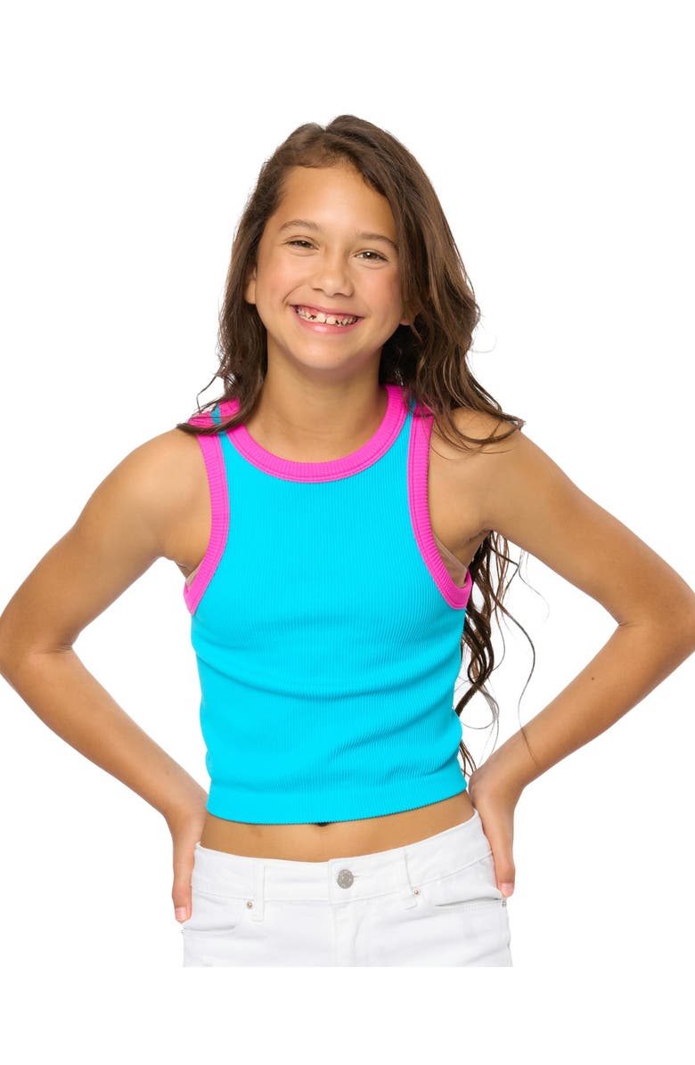 Malibu Sugar Contrast trim sleeveless top, Alternate, color, Neon Blue & Neon Fuchsia