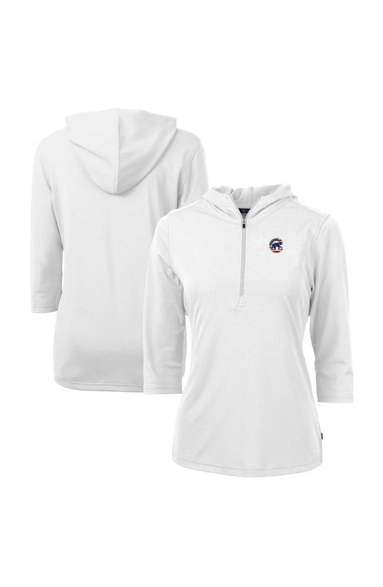 Cutter & Buck Women's Cutter & Buck White Chicago Cubs Americana Logo DryTec Virtue Eco Pique Recycled Half-Zip Pullover Hoodie, Main, color, 