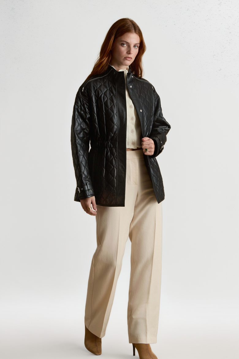 Nora Leather Coat, Alternate, color, Black
