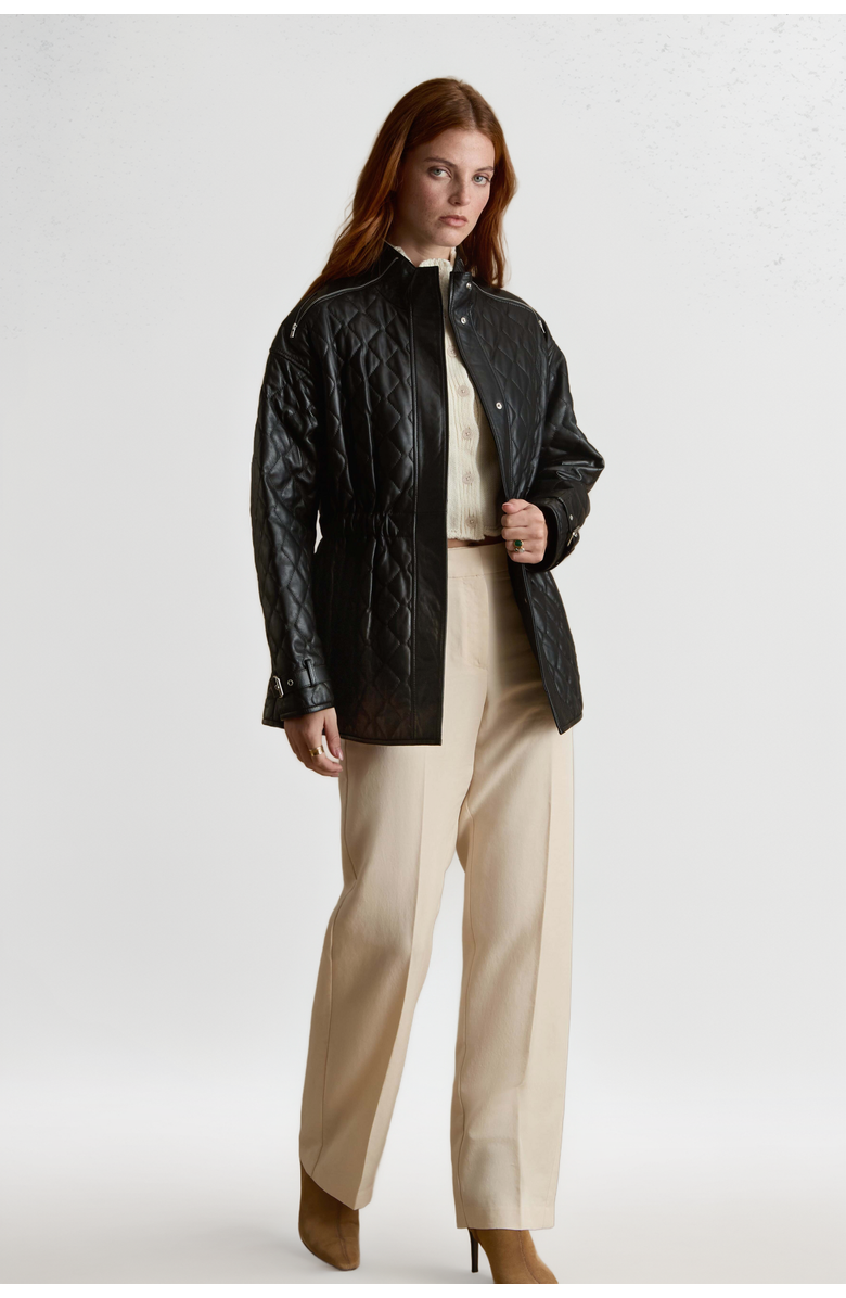 Furniq UK Nora Leather Coat, Alternate, color, Black