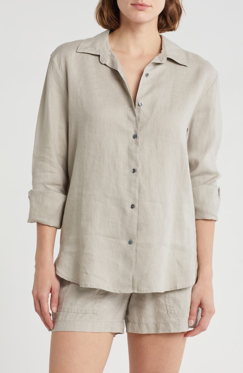 James Perse Linen Button-Up Shirt, Main, color, Mineral