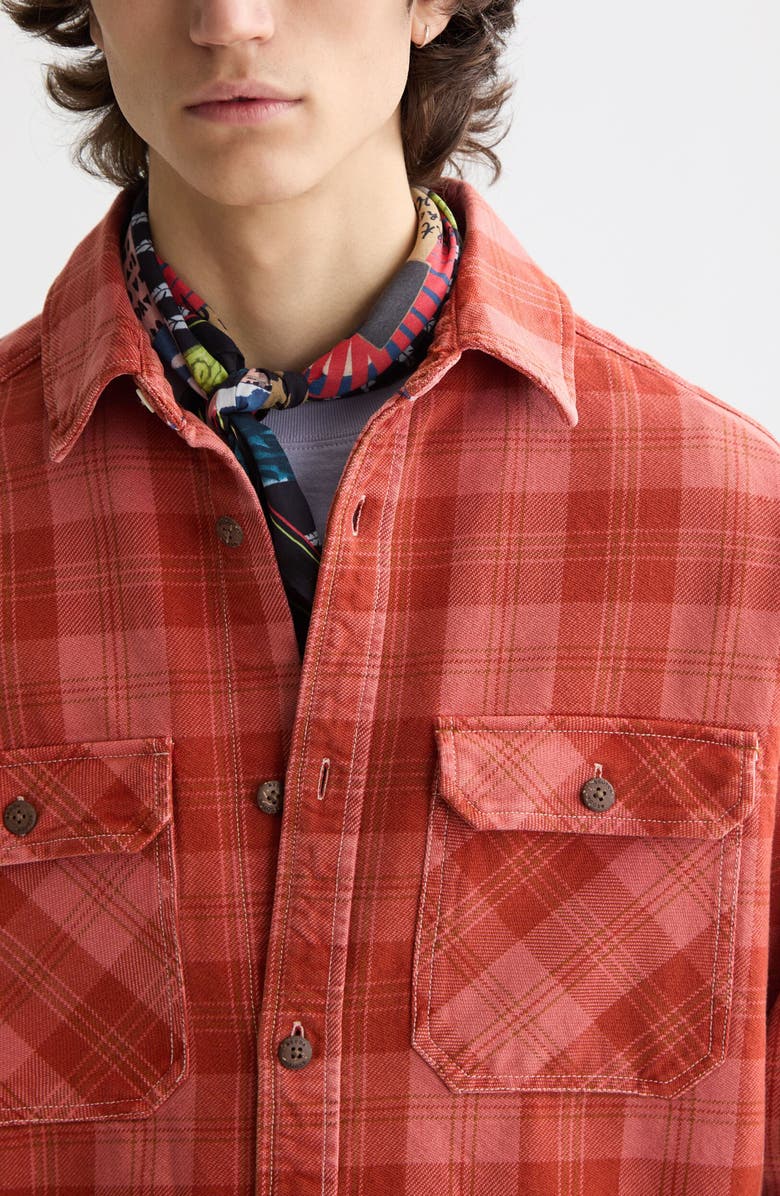 Scotch & Soda Check Washed Denim Overshirt, Alternate, color, Red Check