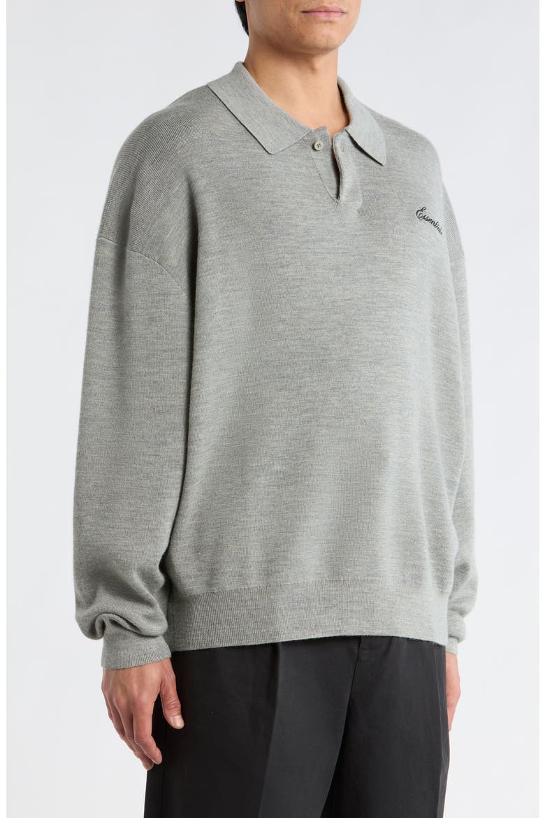 Signature '90s Merino Wool Polo Sweater, Alternate, color, CONCRETE HEATHER
