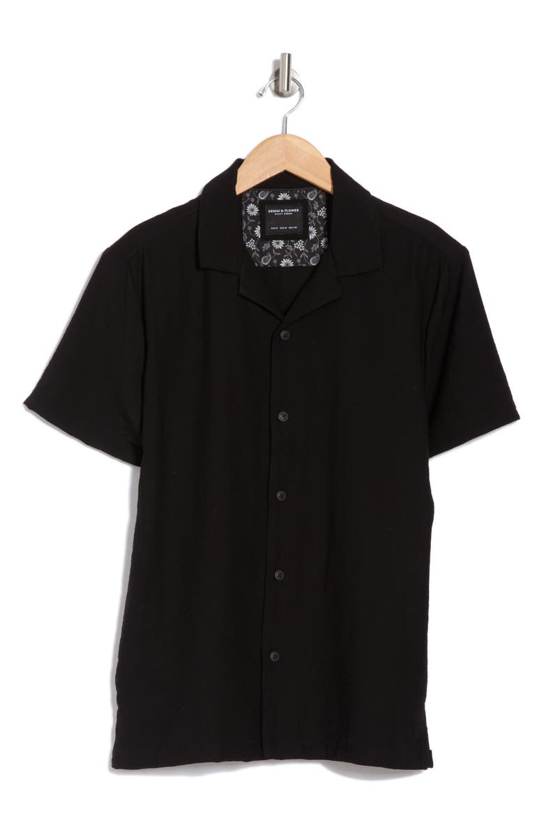 DENIM AND FLOWER Textured Short Sleeve Shirt, Alternate, color, Black
