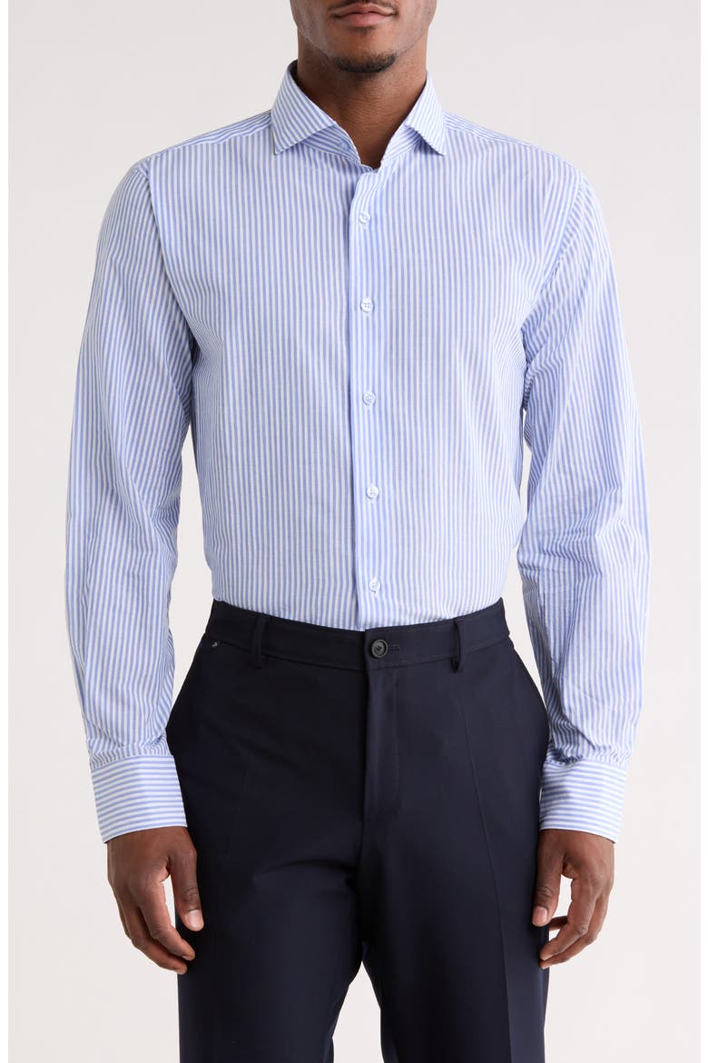Trim Fit Striped Cotton Seersucker Dress Shirt, Main, color, WHITE/ BLUE