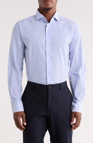 Lorenzo Uomo Trim Fit Striped Cotton Seersucker Dress Shirt