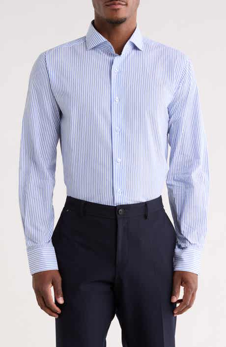 Lorenzo Uomo Trim Fit Striped Cotton Seersucker Dress Shirt