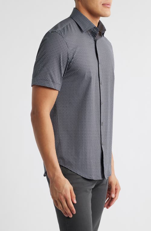 Bugatchi Miles Ooohcotton® Geo Print Short Sleeve Button-up Shirt In Black