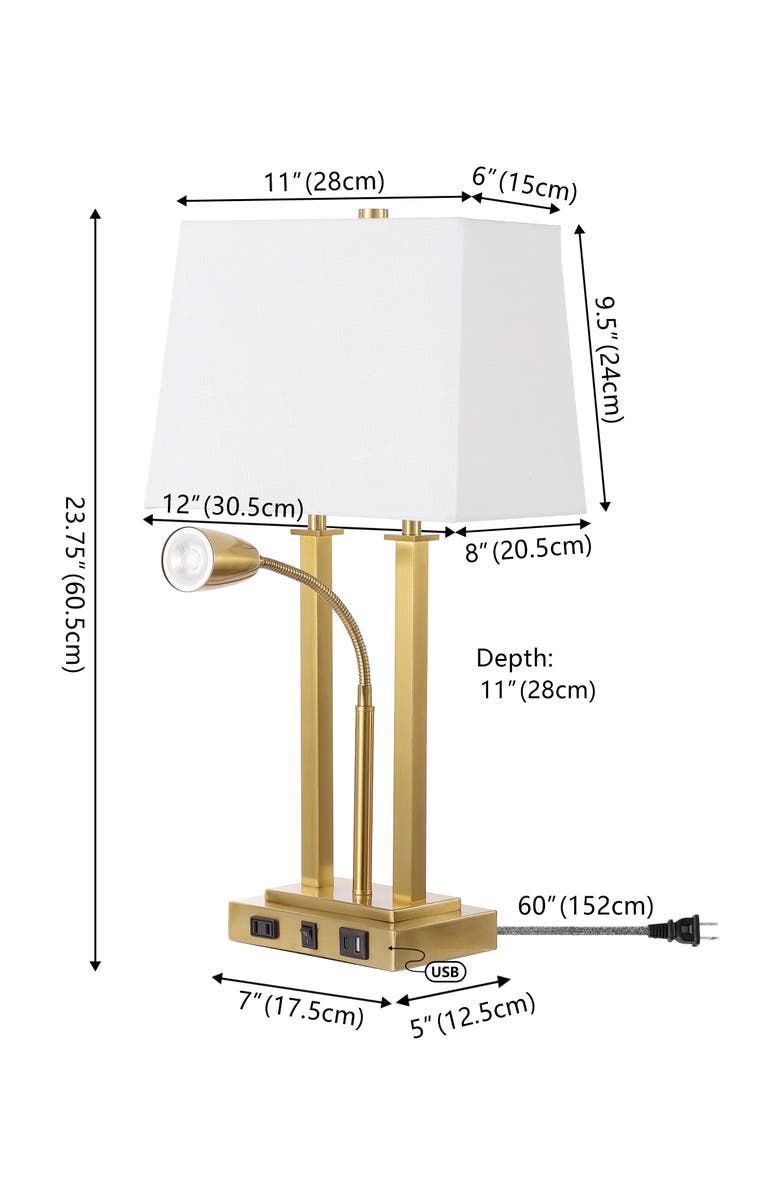JONATHAN Y Blaire 23.75" 2-Light Modern Farmhouse Metal LED Table Lamp with USB Charging port, Alternate, color, Brass Gold
