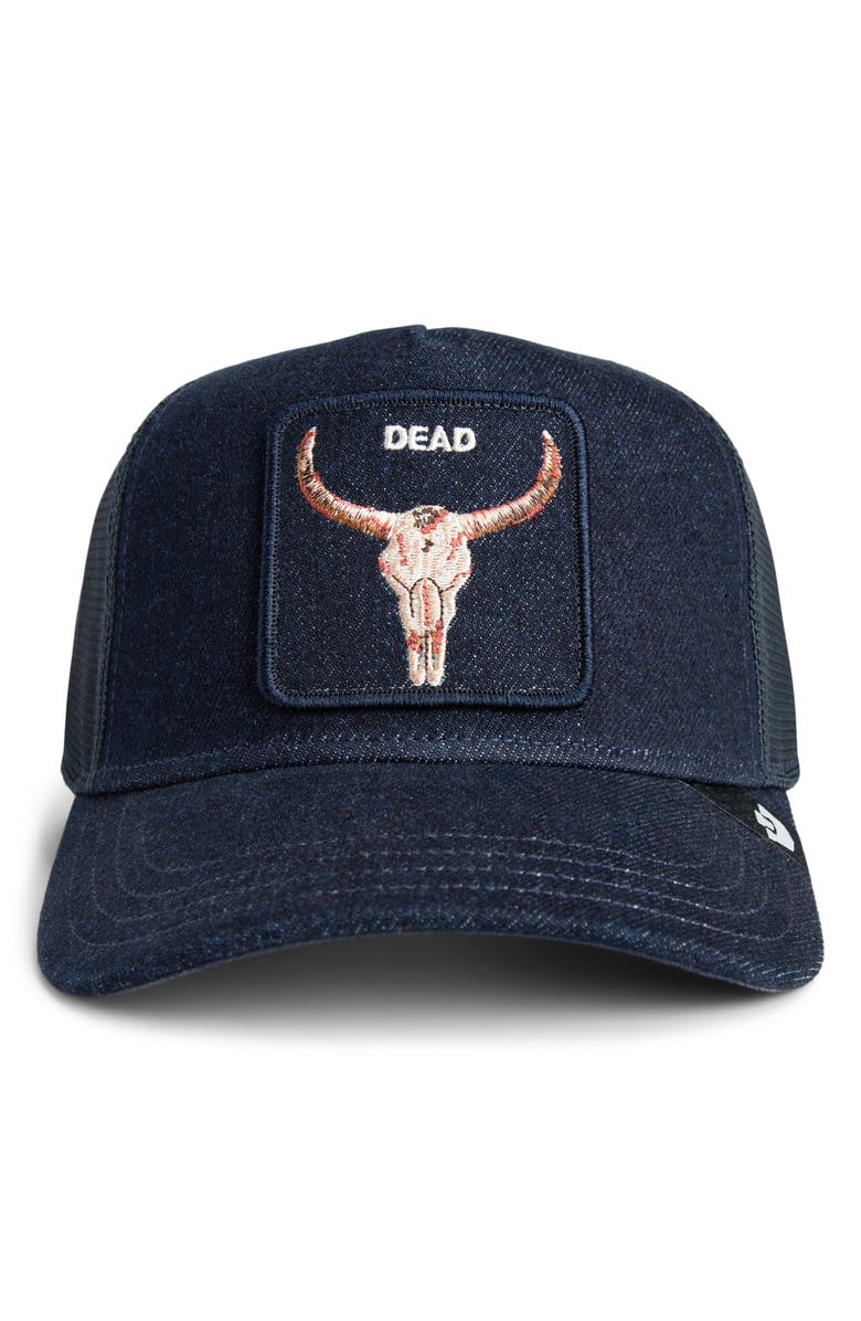 Goorin Bros. Dead Skull Denim Trucker Hat, Alternate, color, Dark Denim