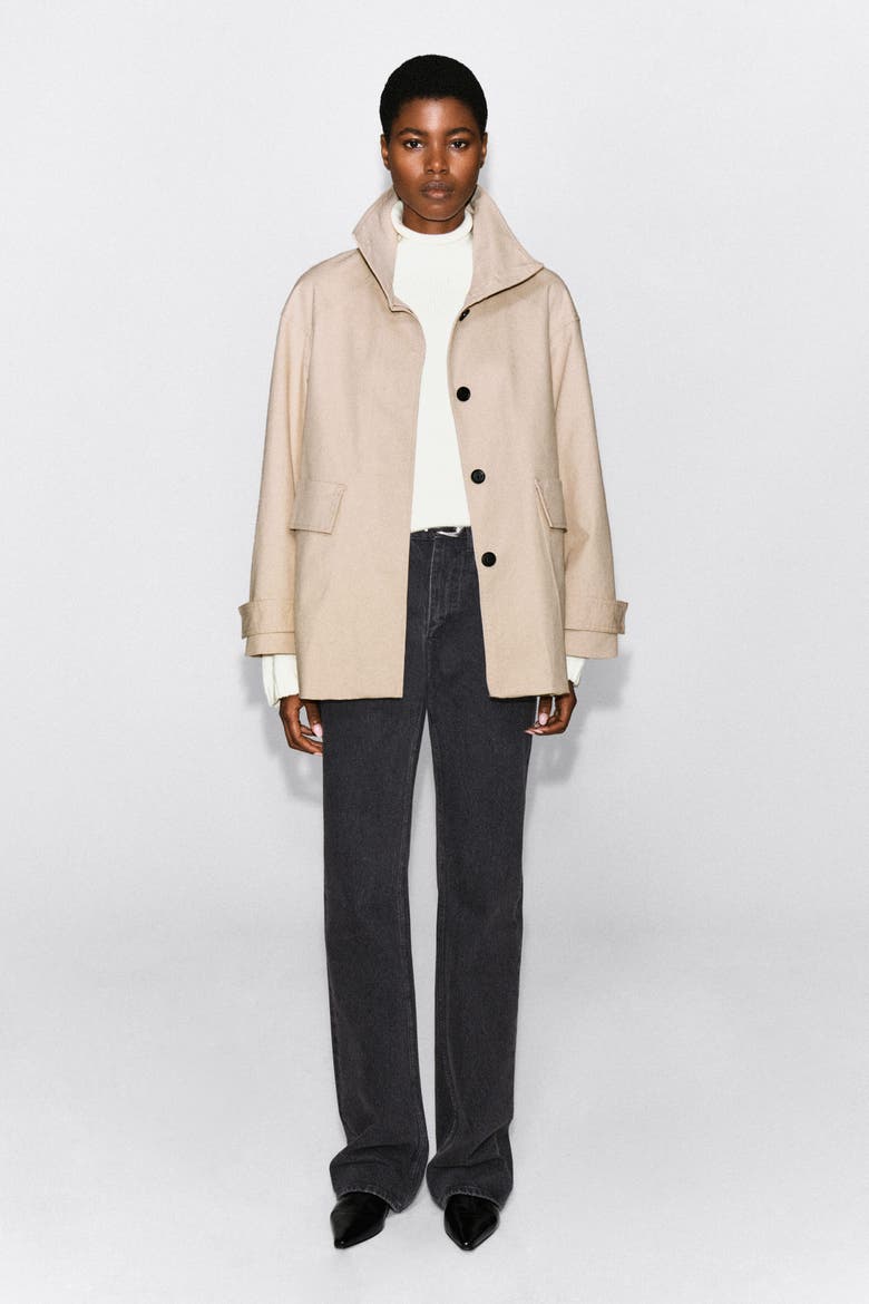 Cotton-twill Mock-neck Jacket, Alternate, color, LIGHT BEIGE