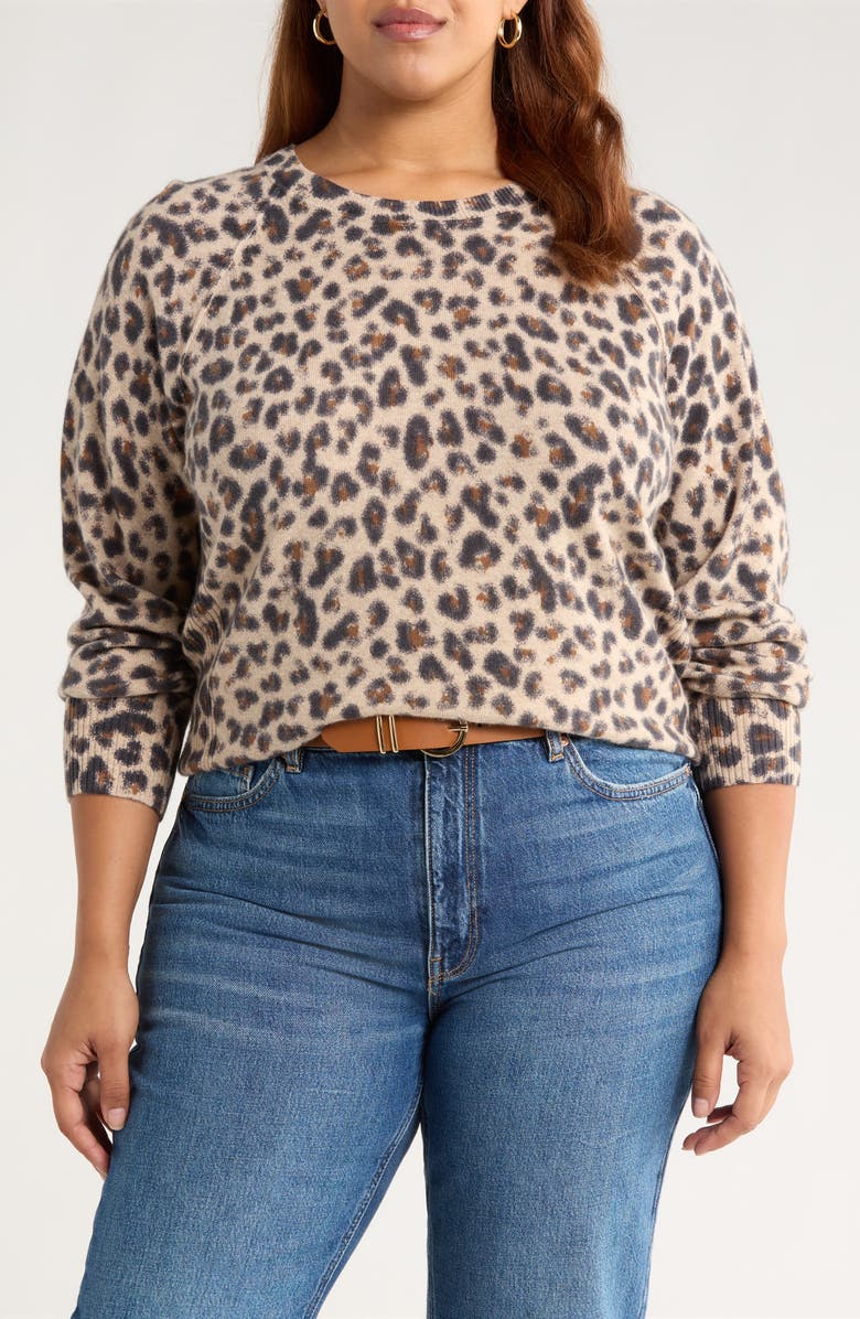 Caslon<sup>®</sup> Leopard Print Raglan Wool & Cashmere Sweater, Main, color, Tan- Black Bea Leopard