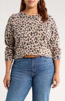 Caslon® Leopard Print Raglan Wool & Cashmere Sweater