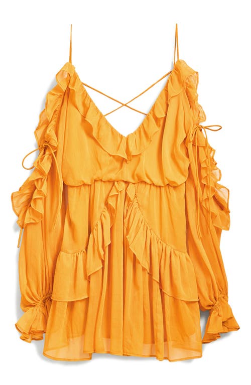 Desigual Cold Shoulder Long Sleeve Minidress In Orange