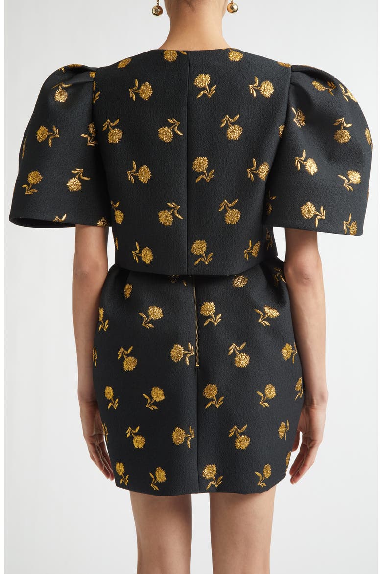 Carnation Jacquard Bell Sleeve Crop Jacket, Alternate, color, BLACK MULTI