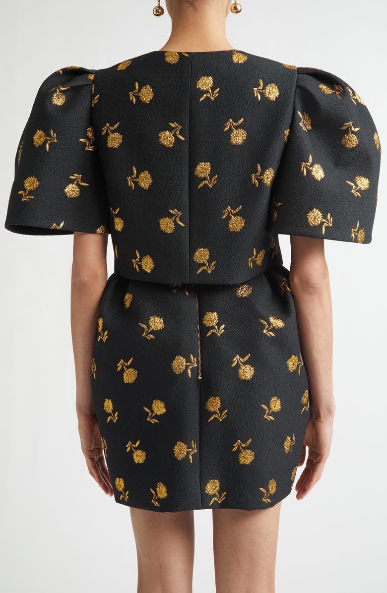 Carolina Herrera Carnation Jacquard Bell Sleeve Crop Jacket, Alternate, color, Black Multi