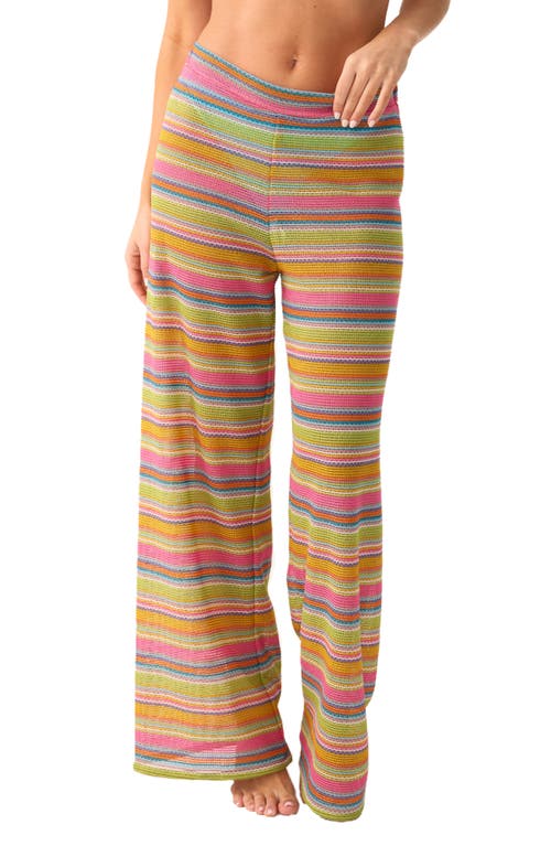 PQ SWIM Meg Stripe High Waist Cover-Up Pants in Rainbow at Nordstrom, Size Medium/large