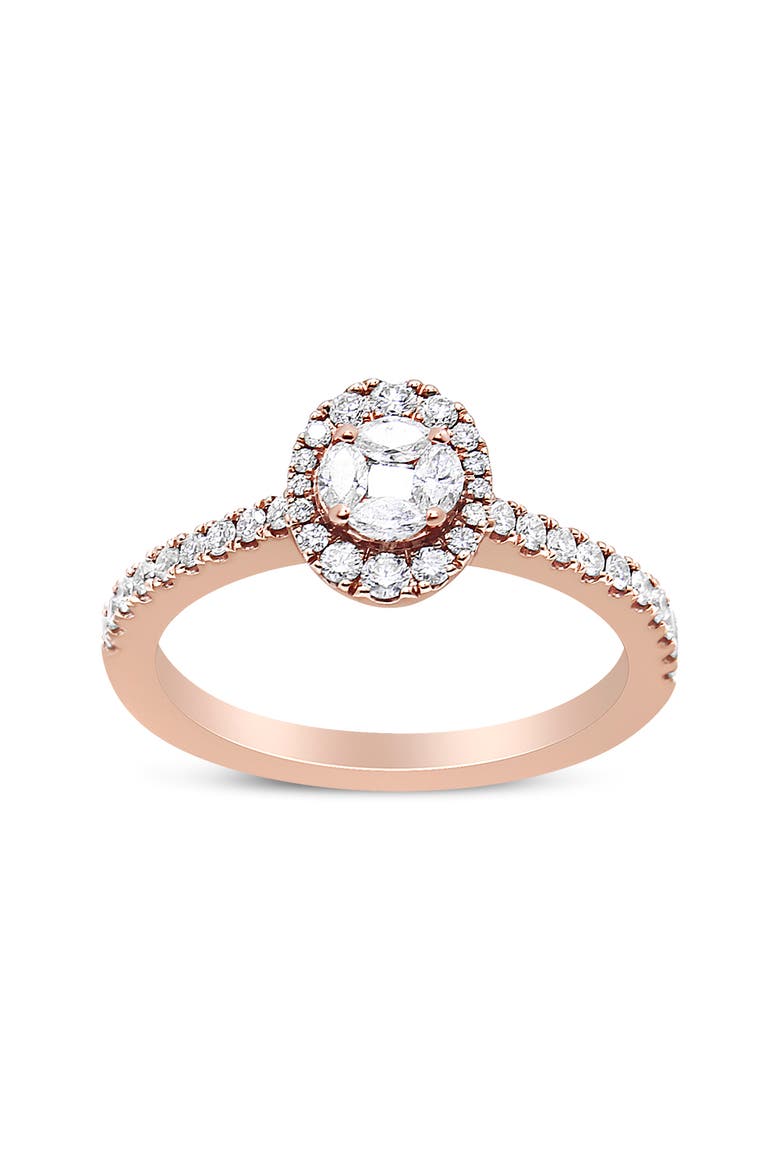 18K Rose Gold 1/2 Cttw Diamond Oval Shaped Halo Engagement Ring, Alternate, color, Pink