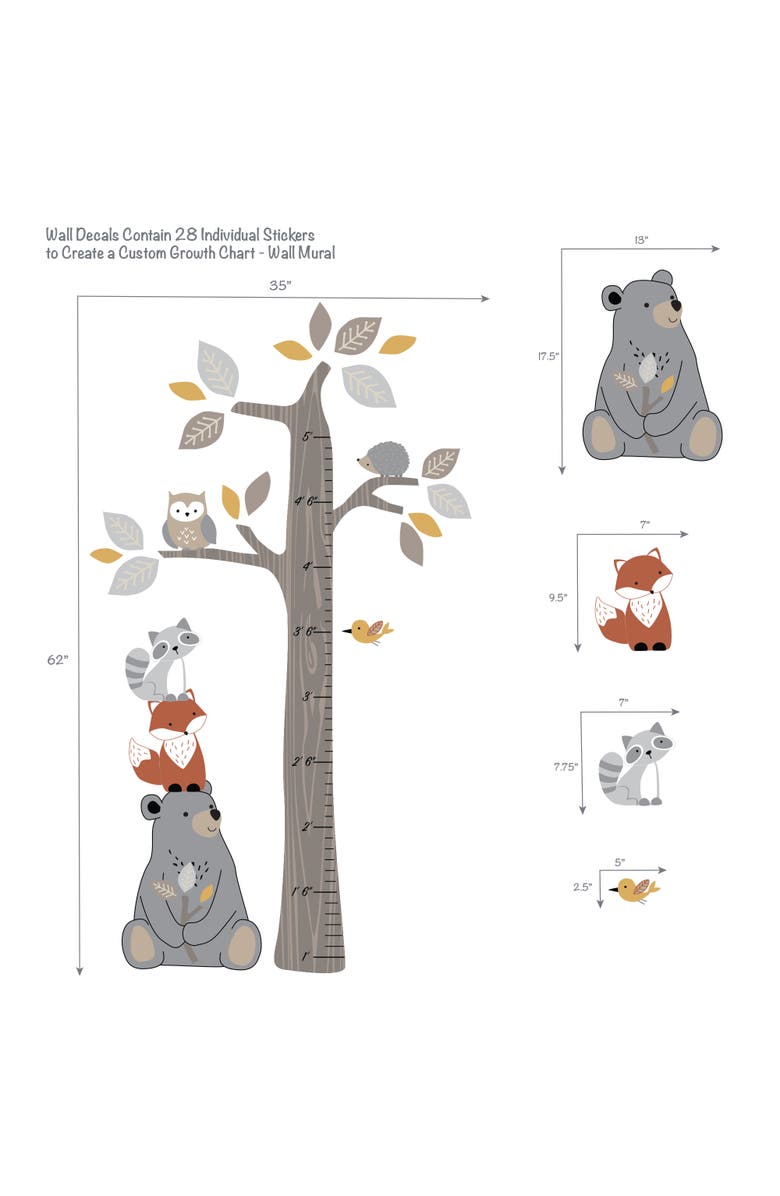 Lambs & Ivy Woodland Forest Tree with Animals Kids Growth Chart Wall Decals, Alternate, color, Brown