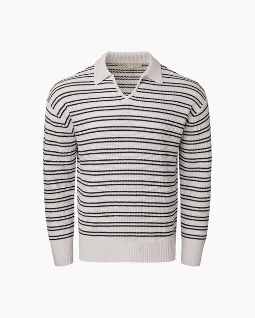 Onia Cotton Linen Textured Long Sleeve Polo In White/deep Navy
