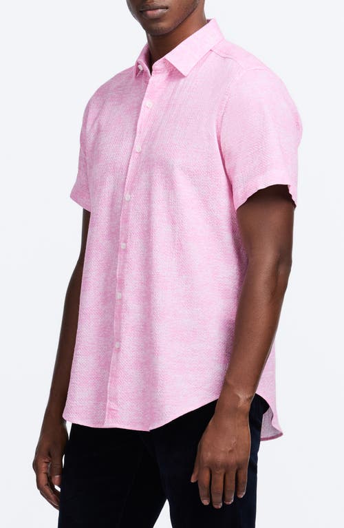Robert Graham Reid Geo Textured Short Sleeve Cotton Button-up Shirt In Pink