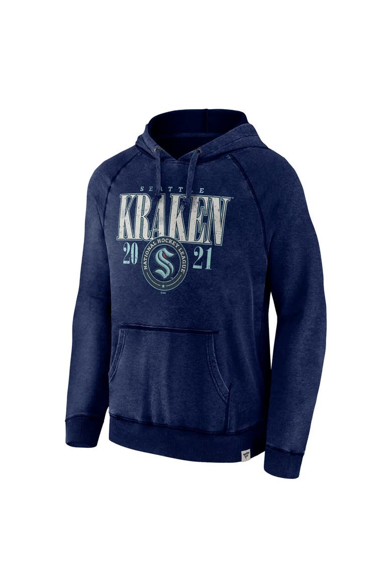 Men's Fanatics Heather Deep Sea Blue Seattle Kraken Shoulder-To-Shoulder Raglan Pullover Hoodie, Alternate, color, Heather Navy