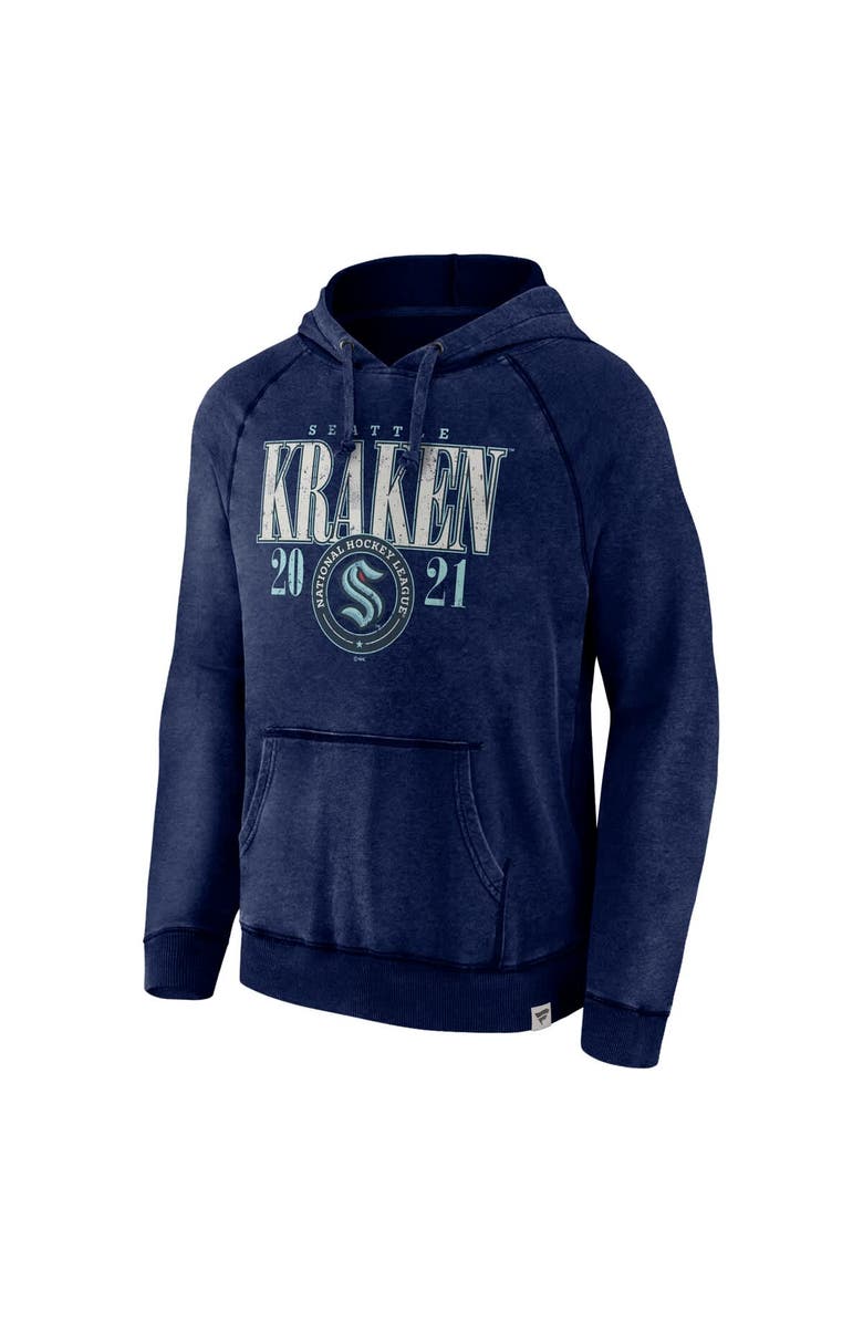 FANATICS Men's Fanatics Heather Deep Sea Blue Seattle Kraken Shoulder-To-Shoulder Raglan Pullover Hoodie, Alternate, color, Heather Navy