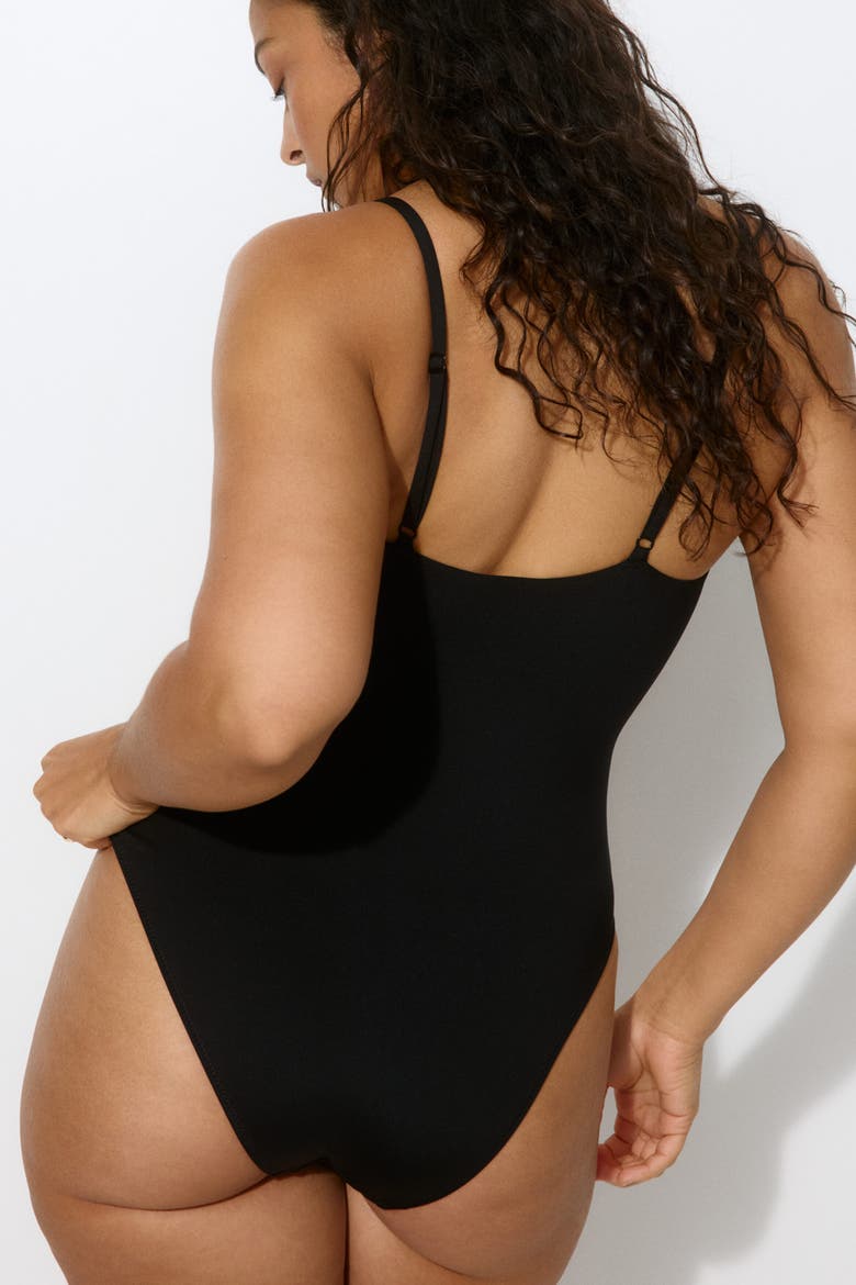 Padded-cup High Leg Swimsuit, Alternate, color, Black