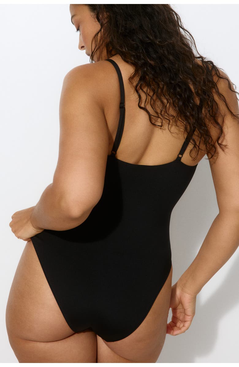 H&M Padded-cup High Leg Swimsuit, Alternate, color, Black