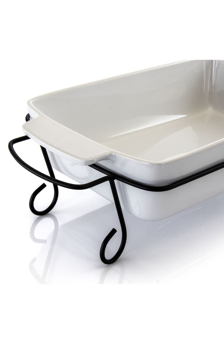 Gibson Elite 2 Piece Rectangle 15.5 Inch Stoneware Bakeware with Metal Rack, Alternate, color, White