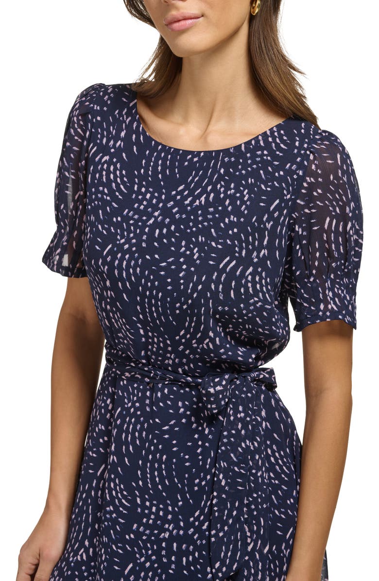 DKNY Puff Sleeve Chiffon Fit & Flare Dress, Alternate, color,