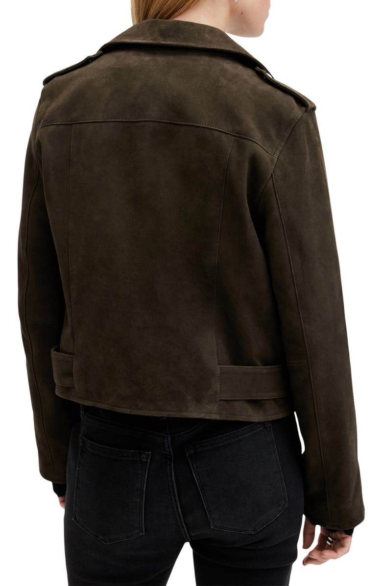 AllSaints Suede Moto Jacket, Alternate, color, Tarmac Green