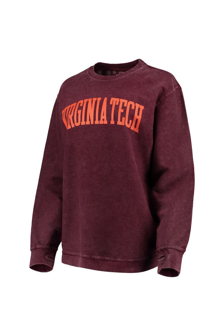 Women's Pressbox Maroon Virginia Tech Hokies Comfy Cord Vintage Wash Basic Arch Pullover Sweatshirt, Alternate, color, MAROON