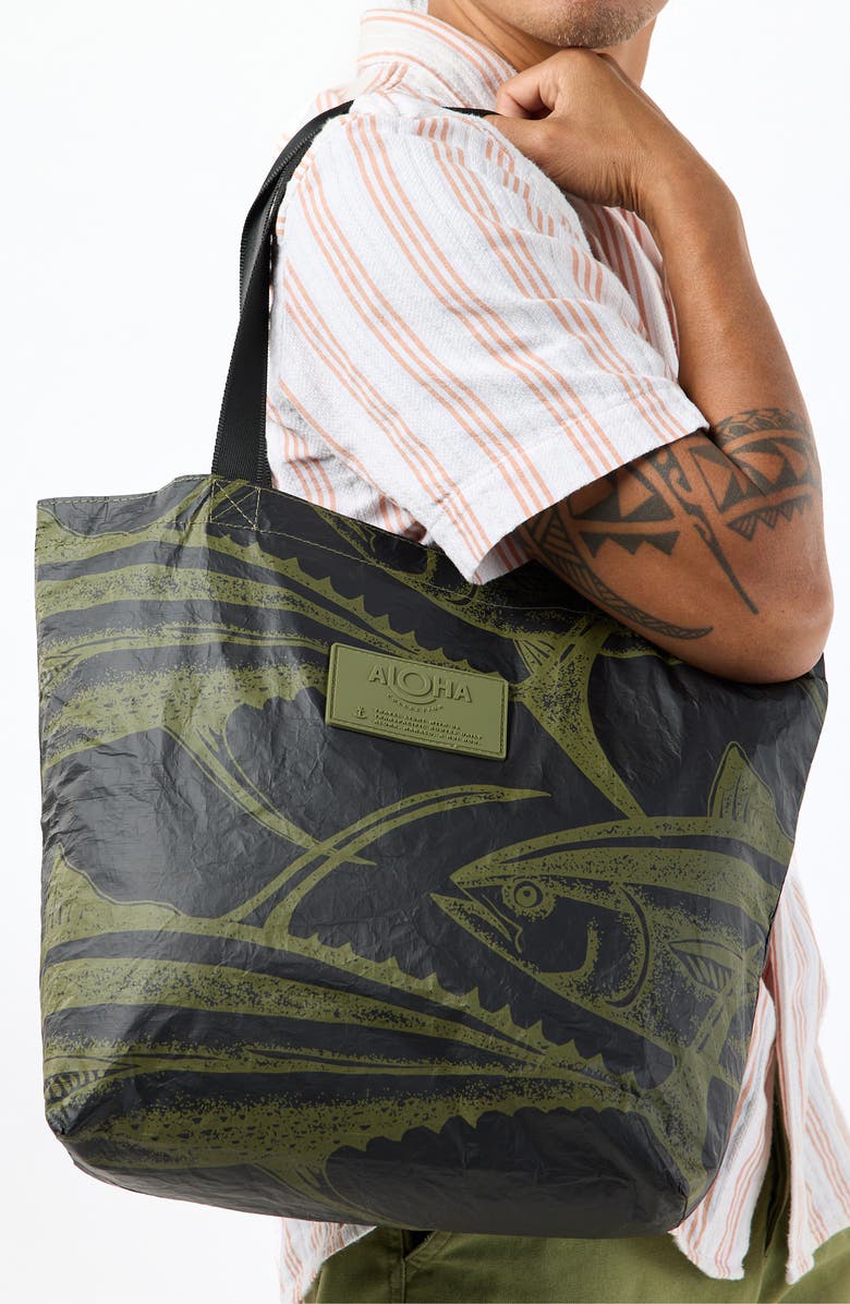 Aloha Collection Ahi Reversible Water Resistant Tyvek<sup>®</sup> Tote, Alternate, color, Olive/ Black