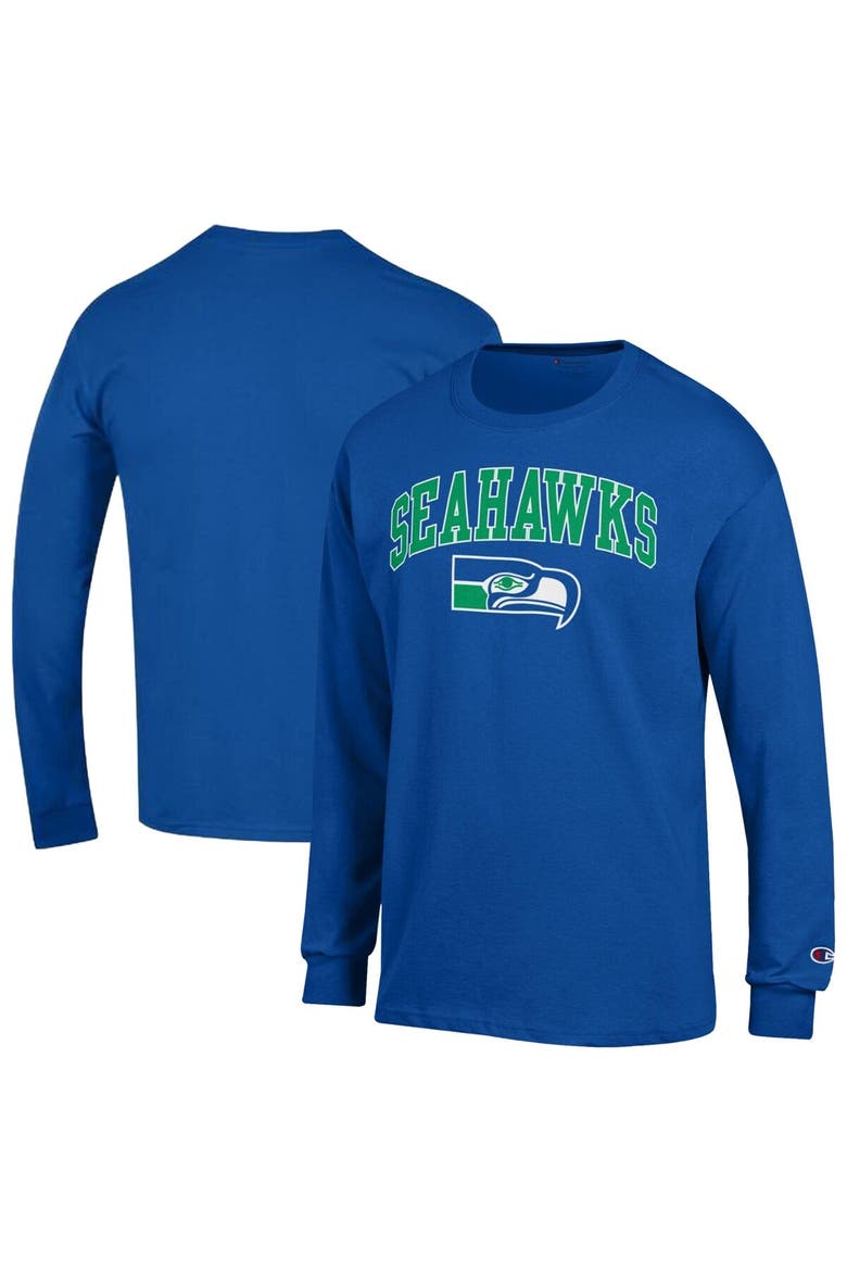 Men's Champion Royal Seattle Seahawks Arch Over Logo Long Sleeve T-Shirt, Main, color, Royal